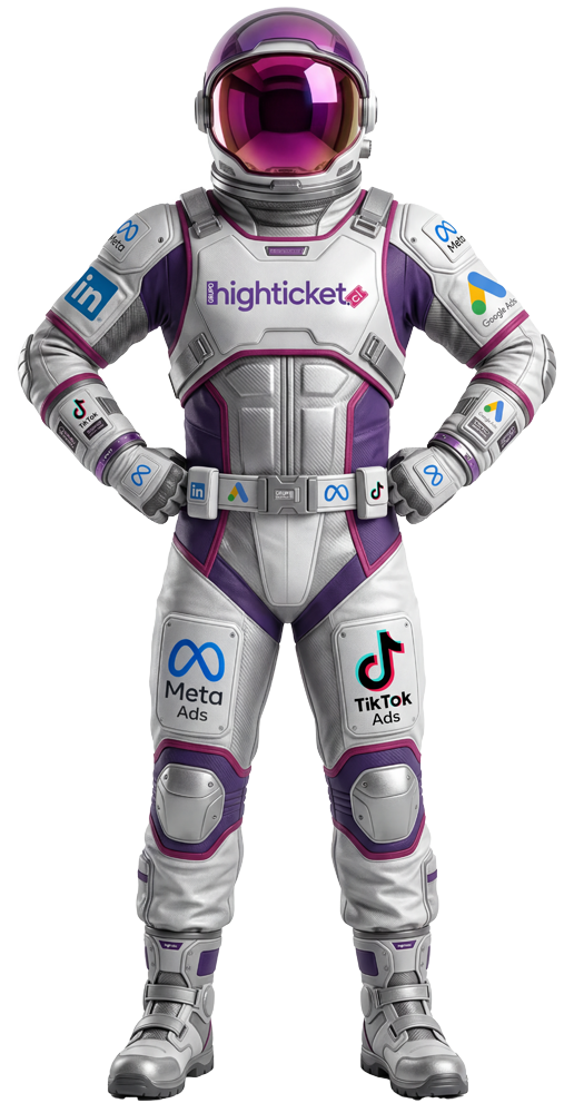 Astronauta highticket con campañas de Meta Ads, Google Ads, TikTok Ads y LinkedIn Ads